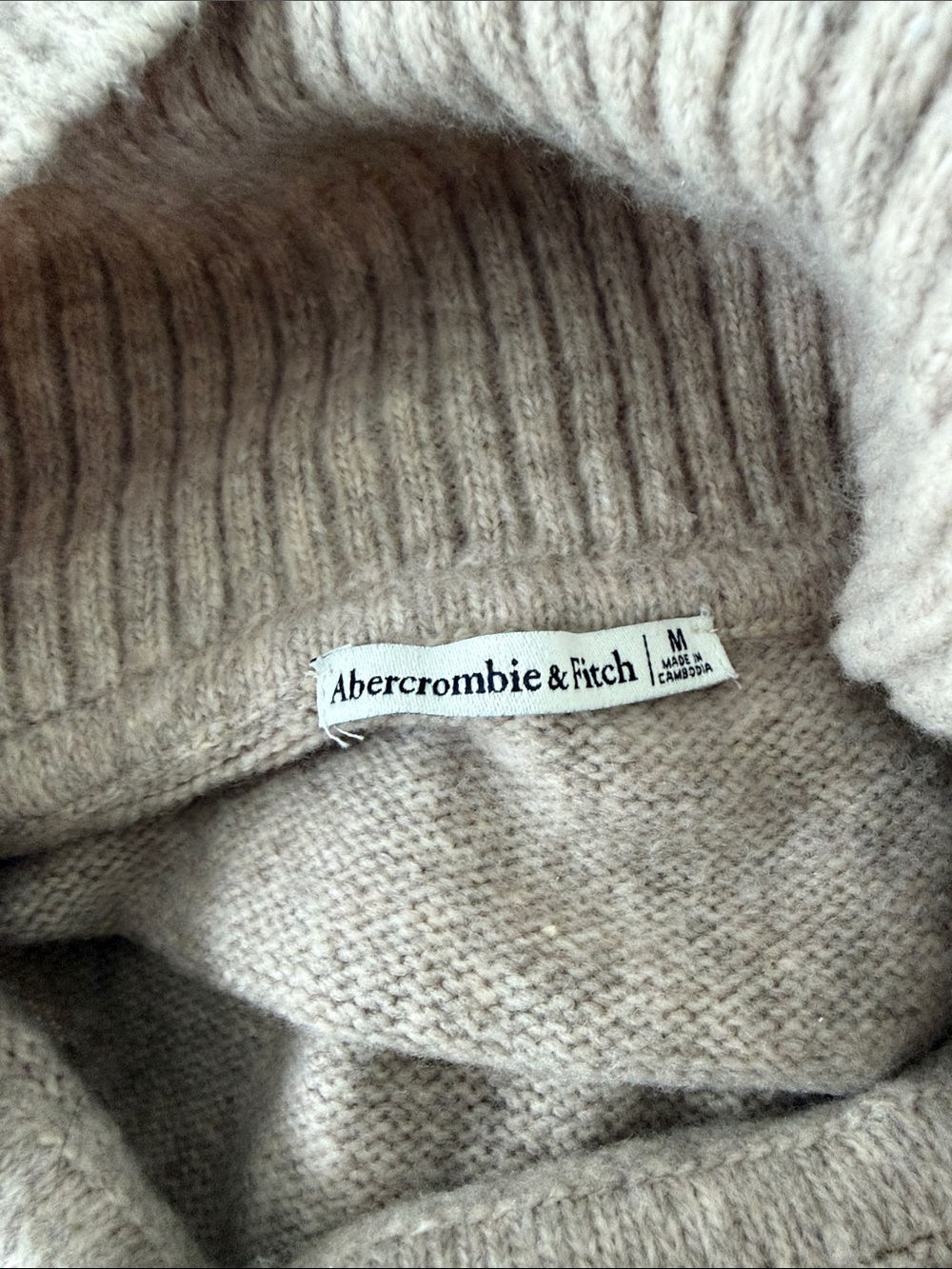Abercrombie & Fitch Off-the-Shoulder Rib Funnel Neck Sweater in Taupe - Picture 2 of 3
